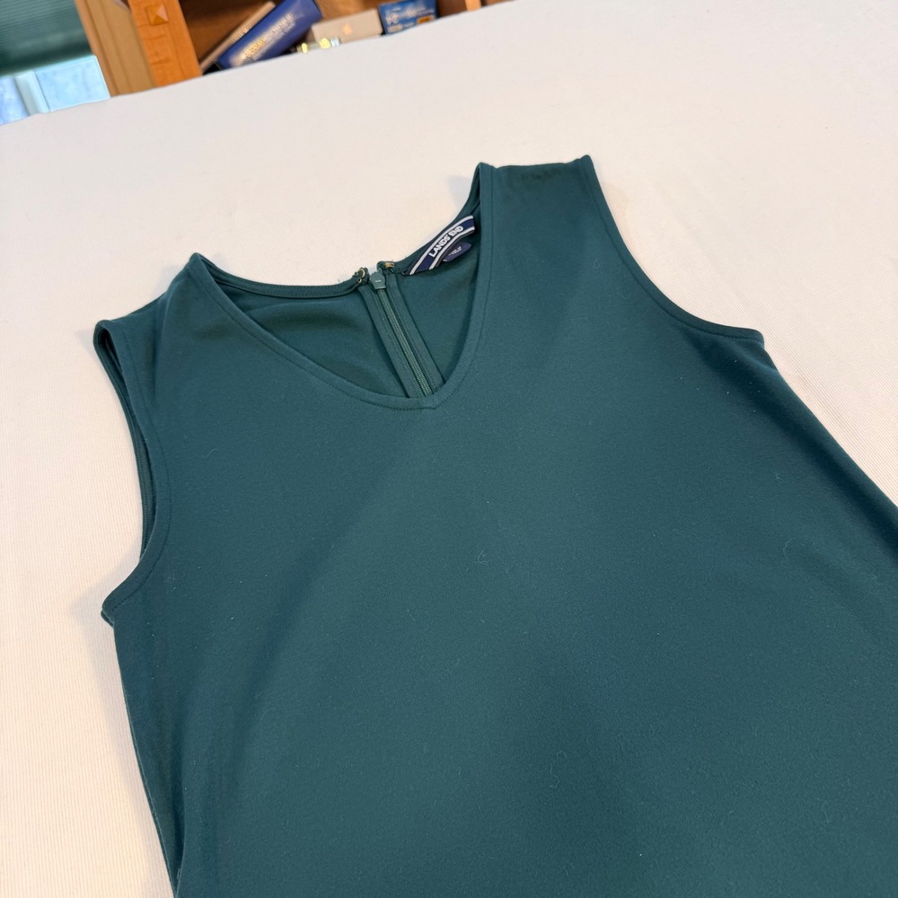 Lands End Womens Sz 2 Green Ponte Knit V-Neck Sleeveless Sheath Dress Pockets - Picture 13 of 16